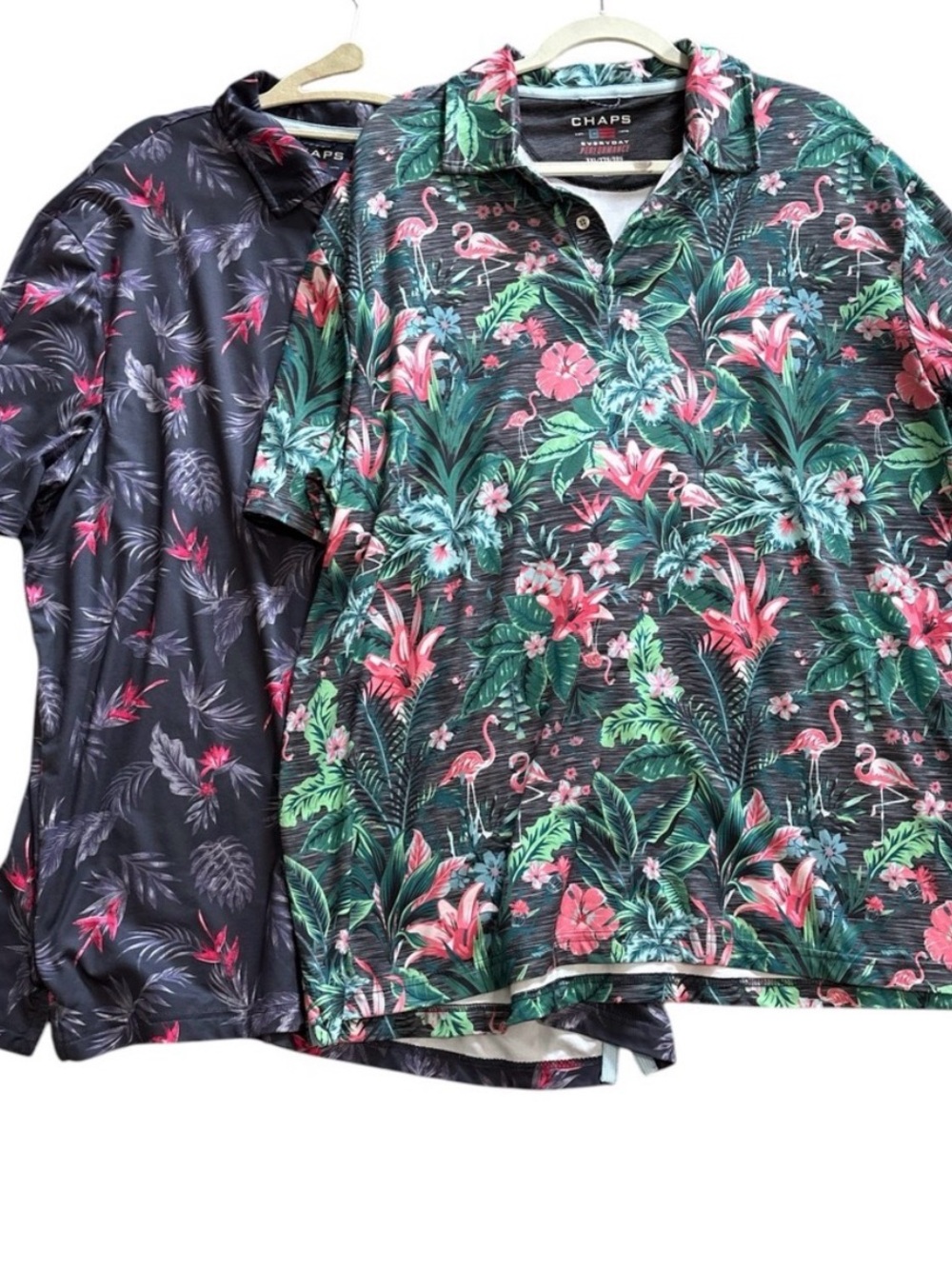 CHAPS Tropical Flamingo and Floral Everday Performance Polo -Lot of 2